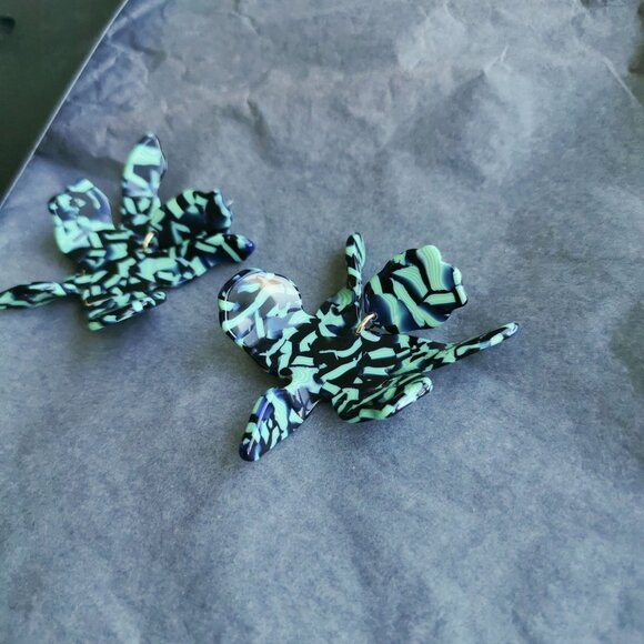 Lele Sadoughi Small Paper Lily Green Earrings fashion - Picture 5 of 5